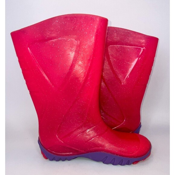 SKEEPER Size 32/1Y Black Slip-On Rain Boots w/Grip Soles Pink/Purple Rubber Boot - Picture 4 of 10